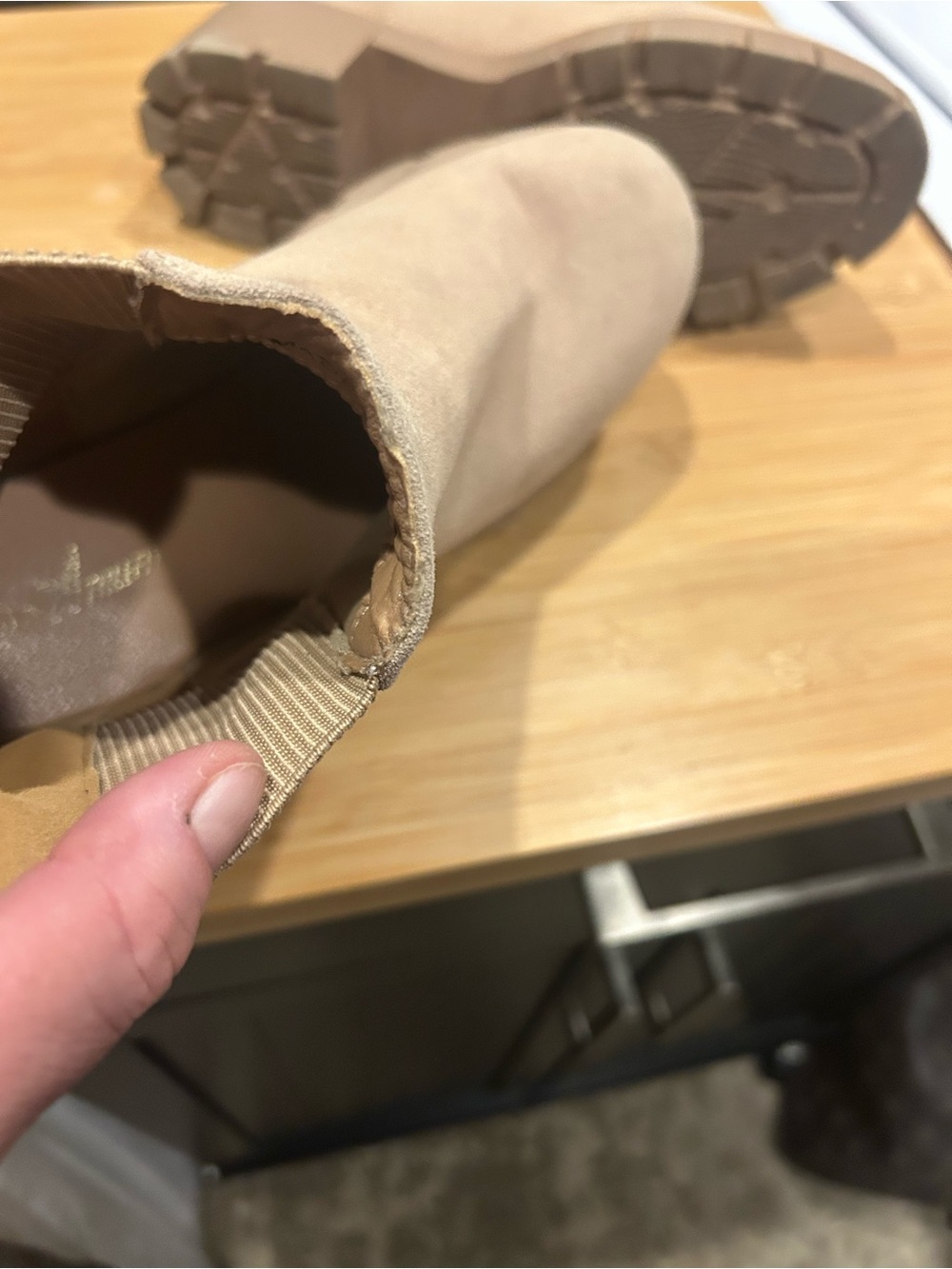 ATHLEFIT Beige Suede Chelsea Ankle Boots Chunky Heel Lug Sole Fall 2026 Trend - Picture 5 of 5